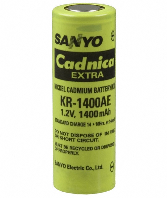 1400 mAh Sanyo A-Size NiCd Battery - Flat Top